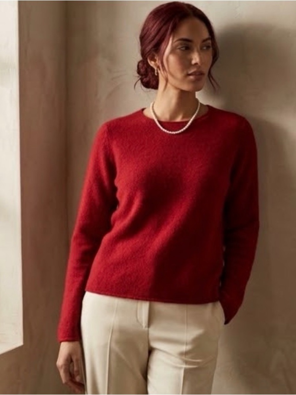 EILEEN FISHER Tomato Red Boxy Wool Sweater